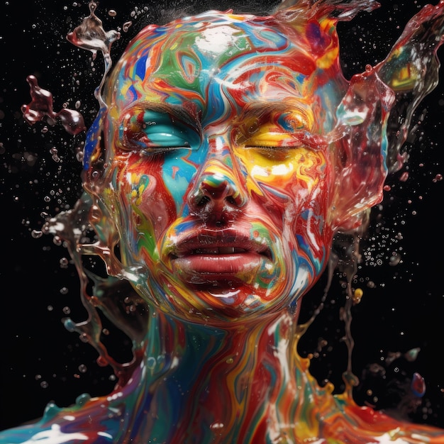 Multicolored face splashes abstract art with vibrant colors and dynamic movement Generative AI