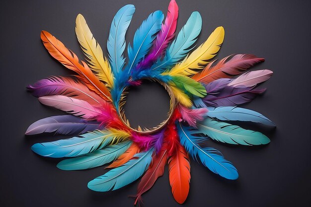 Multicolored feathers in circle