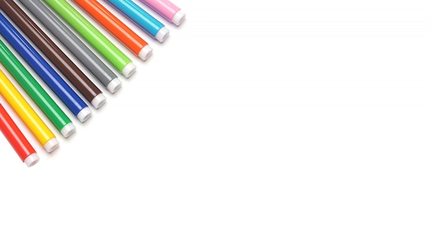 Multicolored Felt Tip Pens on White space.