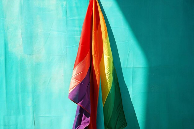 Multicolored flags of different colors on a turquoise background