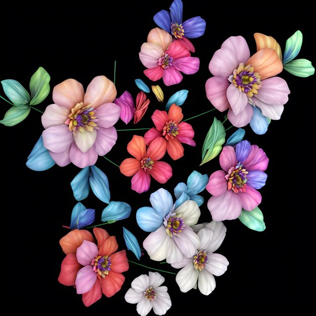 Multicolored flower painting Flower bunch illustration Digitally painted flowers Generative AI