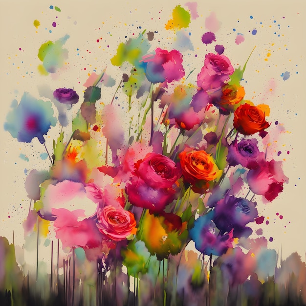 Multicolored flower painting Flower bunch illustration Digitally painted flowers Generative AI