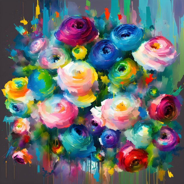 Multicolored flower painting Flower bunch illustration Digitally painted flowers Generative AI