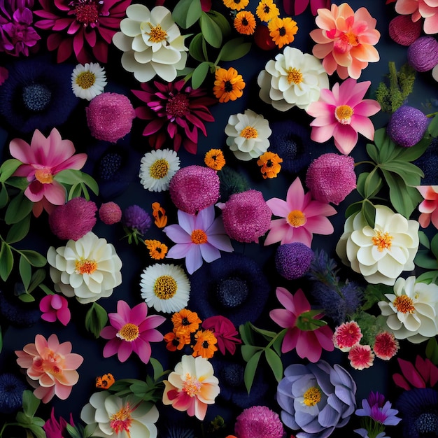 Разноцветный цветочный фон на стене Generative Ai