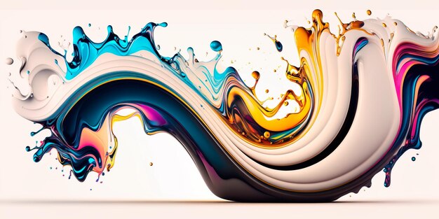 Multicolored Fluid splash swirl on white Luxury Multicolored flow Generative AI