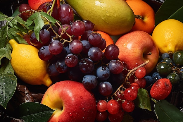 料理 の 芸術 に 用い られ て いる 多色 の 果実 の 束