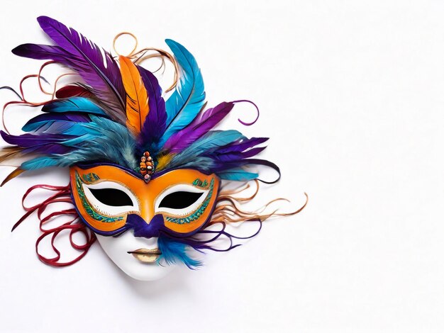 Multicolored fun carnival mask with feathers