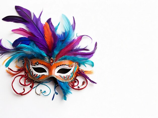 Multicolored fun carnival mask with feathers