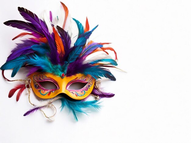 Foto maschera di carnevale multicolore con piume