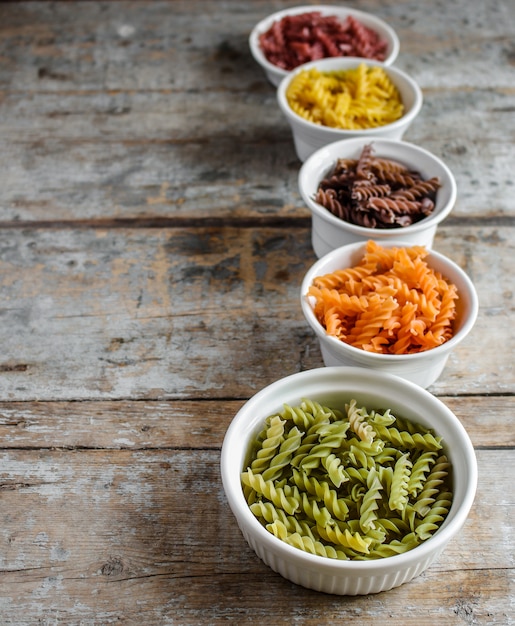 Multicolored fusilli pasta