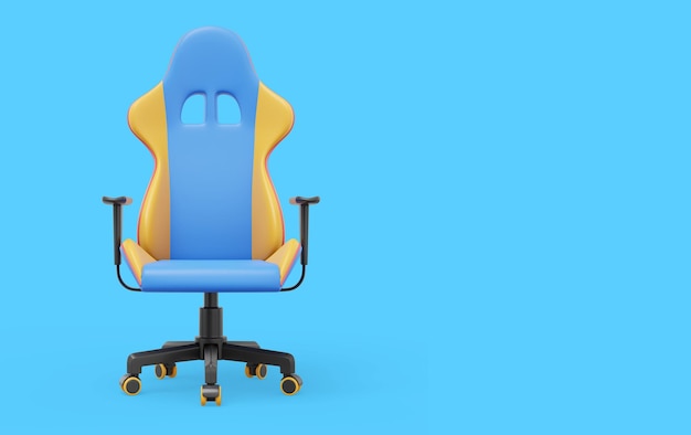 Multicolored gaming armchair 3D rendering Icon on blue background space for text