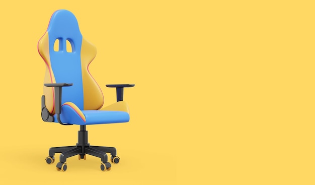 Multicolored gaming armchair side view 3D rendering Icon on yellow background space for text