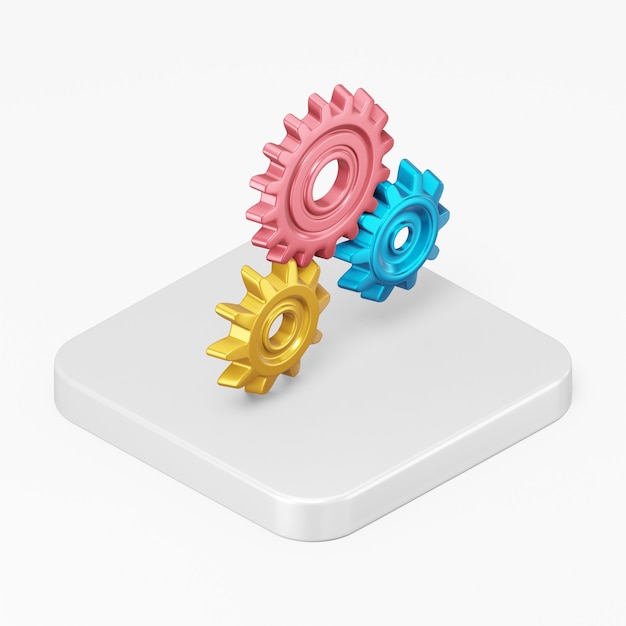 Multicolored gears icon in 3d rendering interface ui ux element