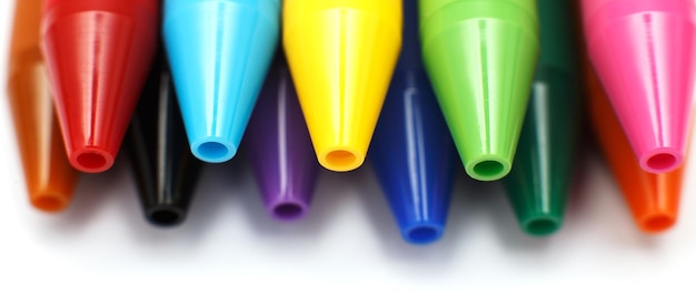 Multicolored gel pens isolated on a white background closeup Copy space banner