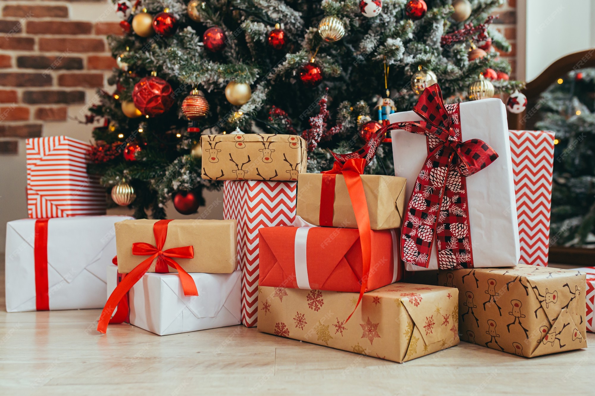 Premium Photo Multicolored gifts under the Christmas tree photo closeup New Year
