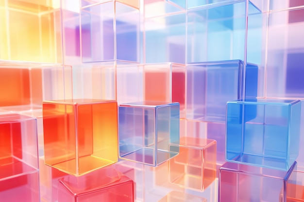 Photo multicolored glass cubes transparent geometric shapes complex structure minimalistic abstract background