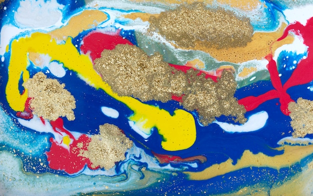 Multicolored gold marbling, golden marble liquid texture