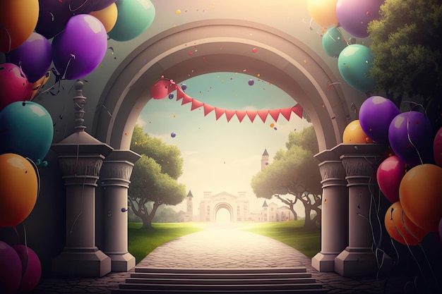 Multicolored graduation celebration background Illustration AI Generative