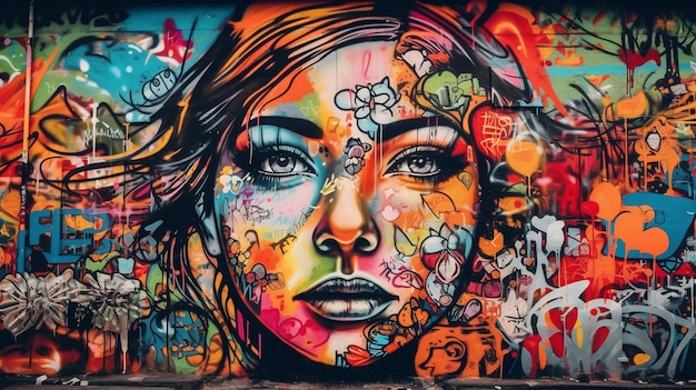 Photo multicolored graffiti wall urban art