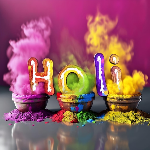 Photo multicolored happy holi text for holi festival celebration and design holi discount sale post