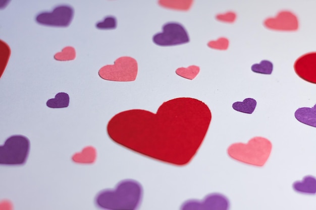 multicolored hearts on a white background. Background for Valentine's Day