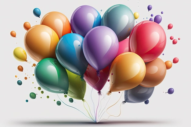 Multicolored Helium Balloons On A White Background Generative AI