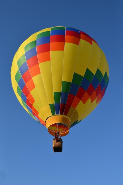 Mongolfiera multicolore da vicino nel cielo blu