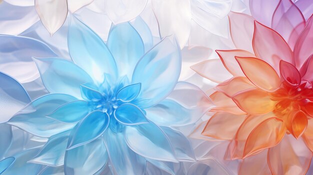 Multicolored ice frosted flowers with muted hues in soft delicate light evoking sense of tranquility