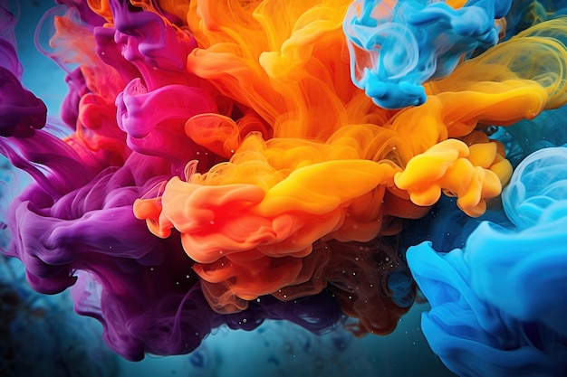 Multicolored ink swirling in water