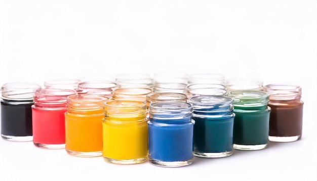 Multicolored jars with paint for drawing