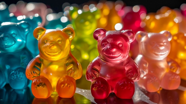 Multicolored jelly bears Selective focus