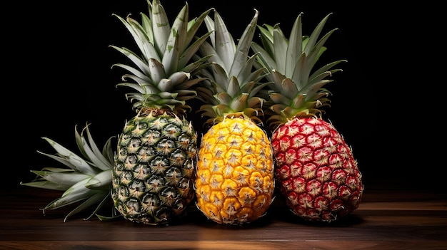 multicolored Juicy and ripe pineapple background Closeup photo of food