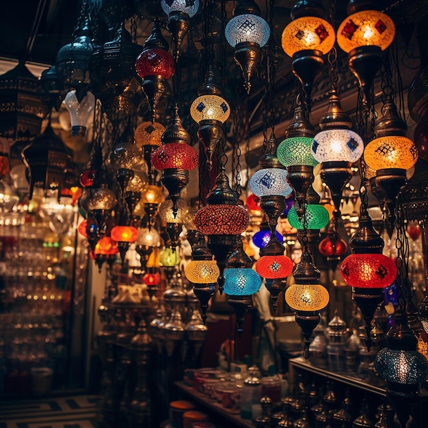 Многоцветные лампы, висящие на Большом базаре