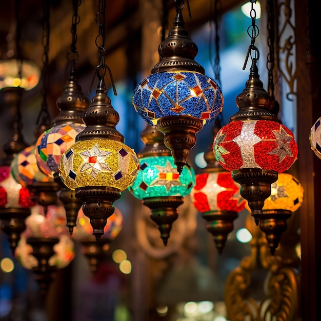 Multicolored lamps hanging at the Grand Bazaar