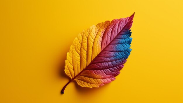 Multicolored leaf an a yellow background