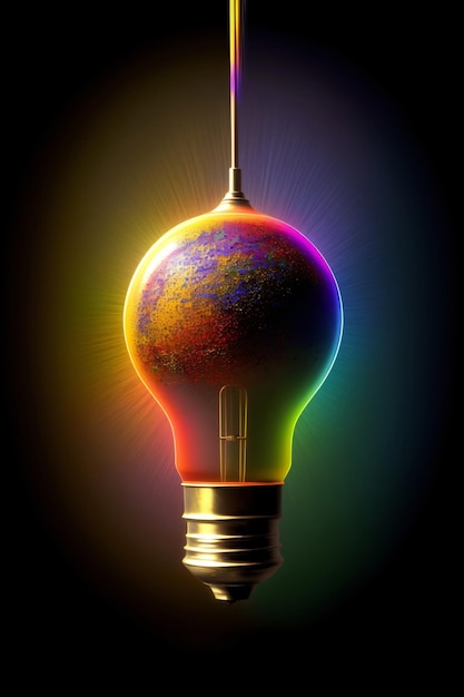 A Multicolored Light Bulb On A Black Background