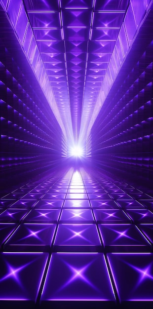 Multicolored light tunnel with purple lights and reflections stage lighting effect background