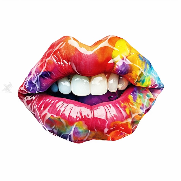 A multicolored lips clip art girl mouth