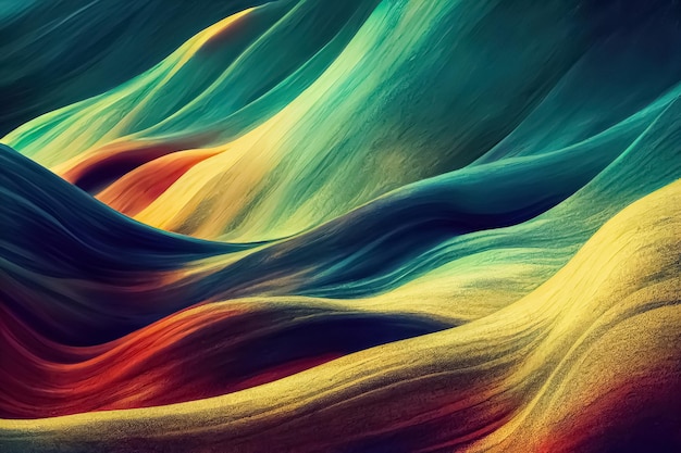 Multicolored liquid wavy dynamic fluid abstract background Undulating relief 3D illustration