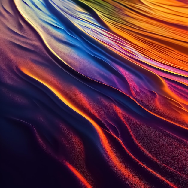 Multicolored liquid wavy dynamic fluid abstract background Undulating relief 3D illustration