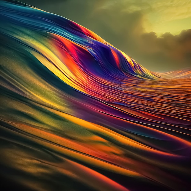 Multicolored liquid wavy dynamic fluid abstract background Undulating relief 3D illustration