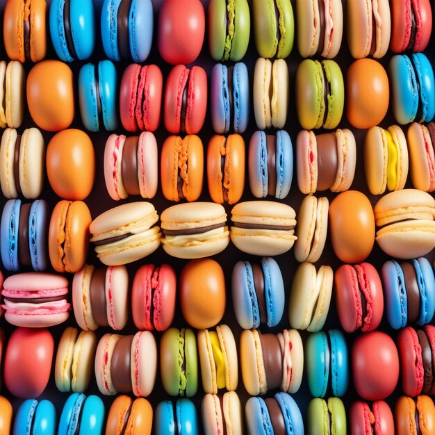 Photo multicolored macarons in a row