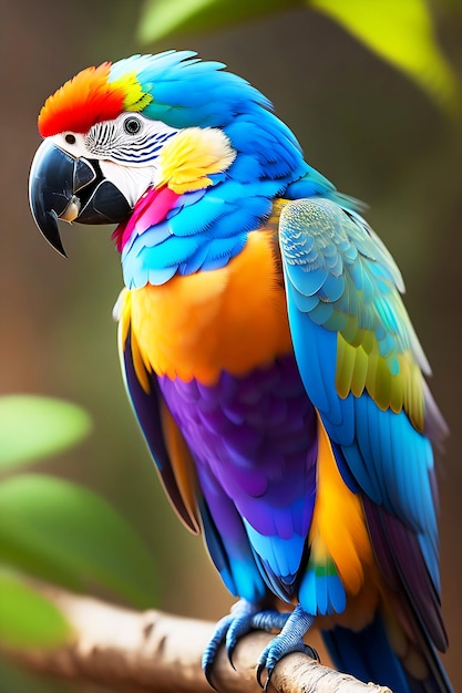 Multicolored macaw closeup ara ararauna exotic bird fantastic nature Generative Ai