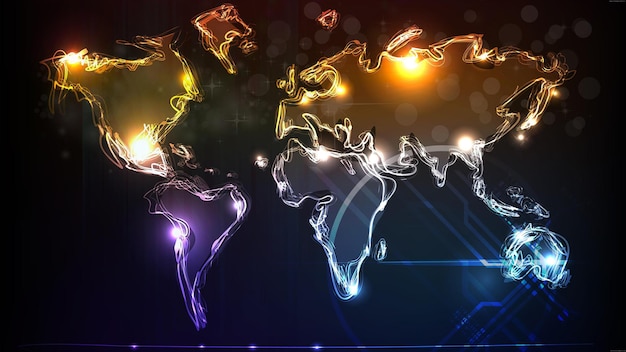 multicolored map digital wallpaper world map illuminated glowing