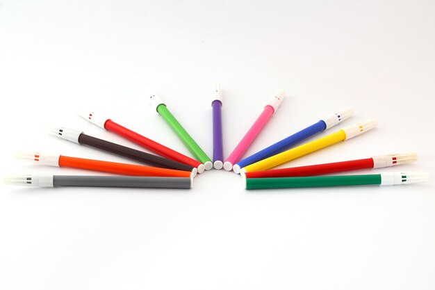 Multicolored markers for drawing Markers on a white isolated background