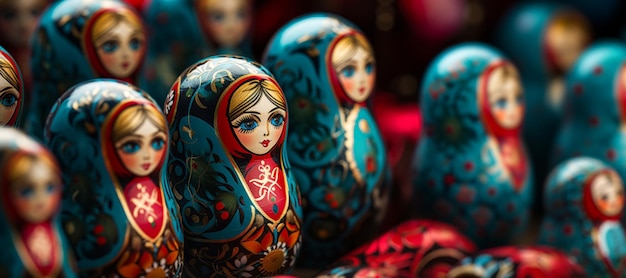 multicolored matryoshka doll on a blurred background Generative AI