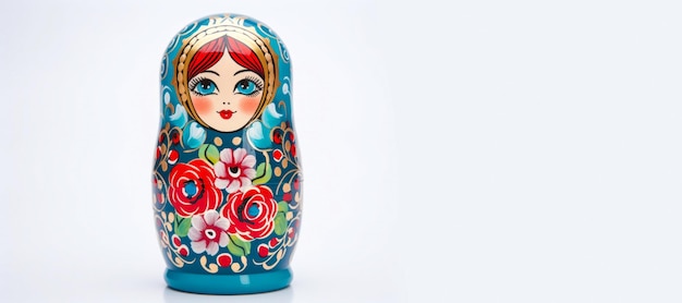 Foto bambola matrioshka multicolore su sfondo bianco ia generativa