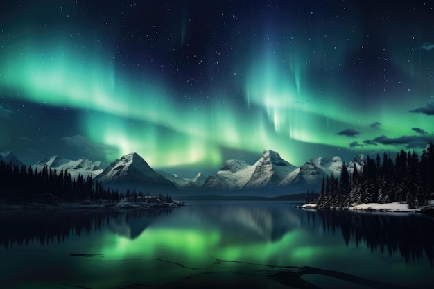 Multicolored Northern Lights Aurora Borealis in the night sky