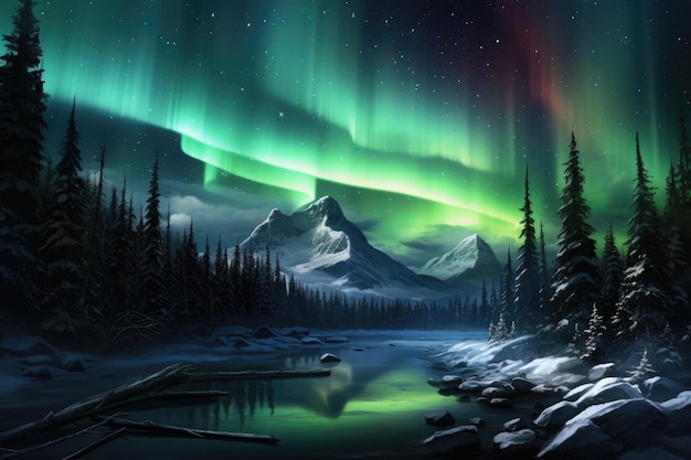 Multicolored Northern Lights Aurora Borealis in the night sky