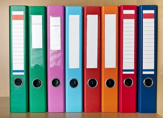 Multicolored office binders archive folders
